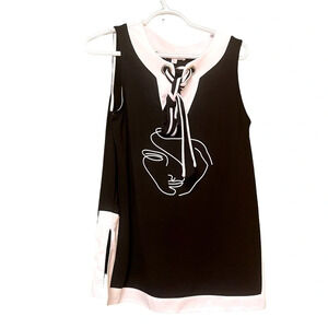 Le Grenier Black White Sleeveless Top Classic Print Size Small